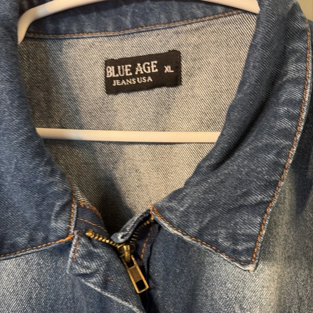 100% Cotton Blue Age Jeans Woman's XL Utility Jean Denim Chore Coat Zip Retro